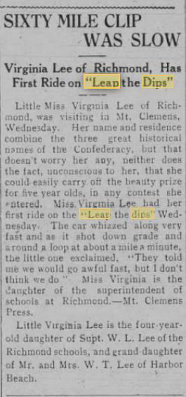 Leap the Dips - 1910 Article Harbor Beach Times (newer photo)